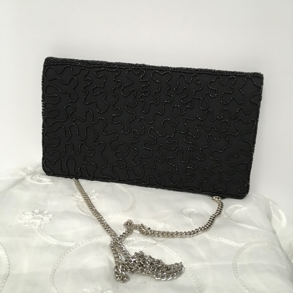 LulusBlack Beaded Evening Clutch with Chain Strap - Picture 2 of 3